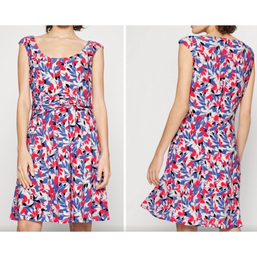 Lauren Ralph Lauren Women Size 12 Floral Fit & Flare Jersey Dress Blue Red NWT
